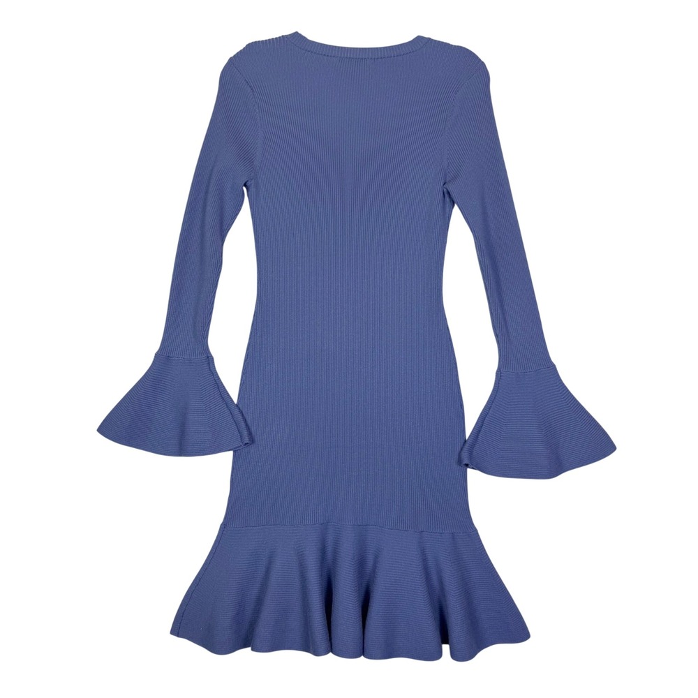 Gianni Bini Blue Ribbed Knit Bell Sleeve Sweater Dress L Coquette Mod Whimsigoth - Picture 2 of 6